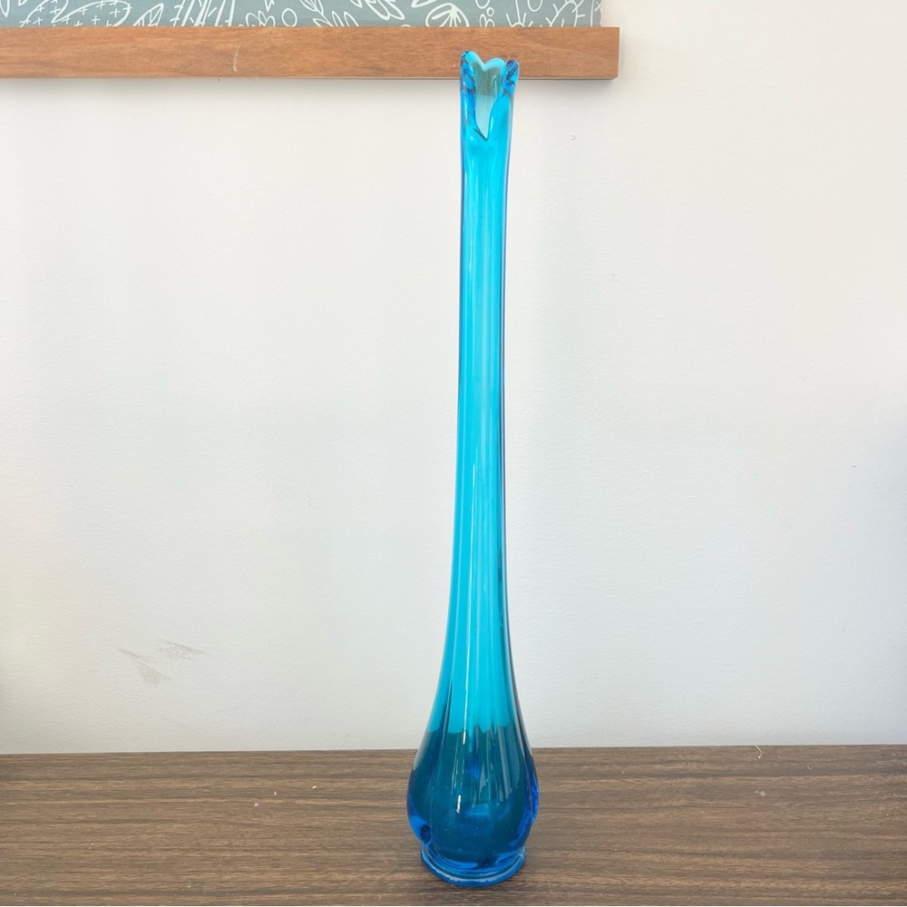 Vintage Biking Bluenique Glass Vase 6 Finger Swung Stretch Glass Hand Blown 15in